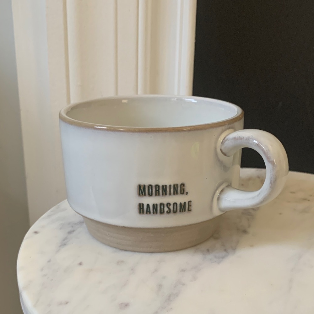 Heart & hand White and Tan Mug - Morning, Handsome stone‎ wear